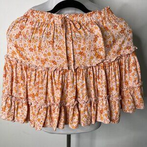 New Look Women's Orange Cream Floral Ruffle Mini Skirt Size Medium